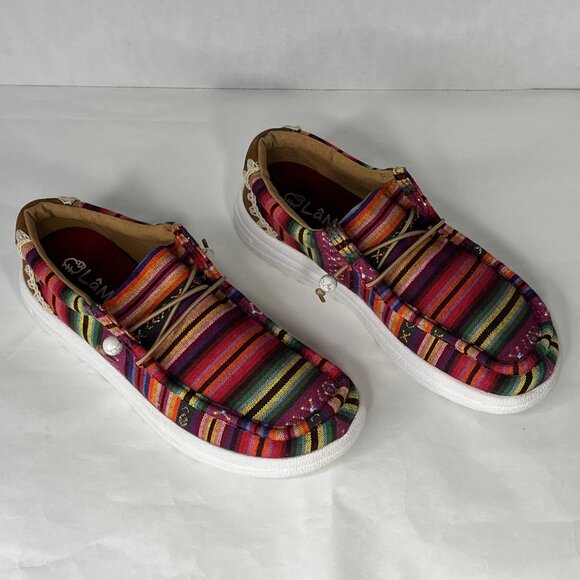 Lamo Womens Paula Casual Slip-On Shoes W8 Multicolor Striped Canvas & Suede Comf - Picture 2 of 6